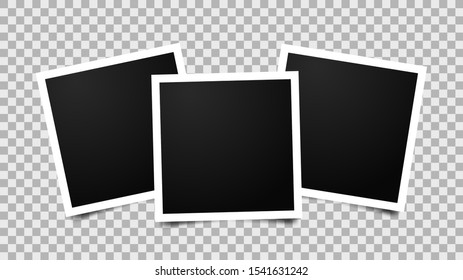 Empty photo frames mockup isolated on transparent background. Scrapbook design. Set of template photo frames with shadow.