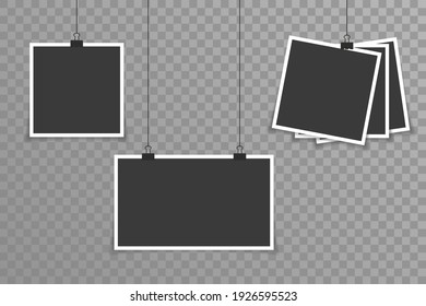 Empty Photo Picture Frame Hang Rope Vector Background Design Illustration