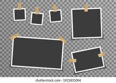 Empty photo picture frame memory album tapes card vector illustration