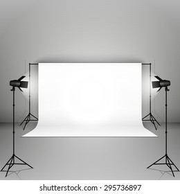 Empty photo studio with  equipment. Vector illustration.