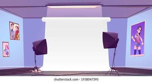 Empty Photo Studio Interior With White Backstage