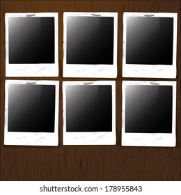  Empty Photos Stapled on Wooden Background - Eps10 Vector Design