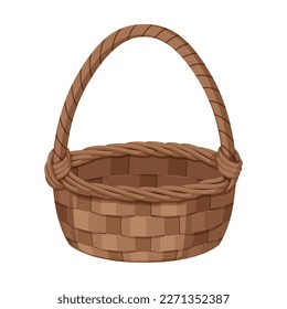 Empty picnic basket for food. . Vector cartoon hand drawn wicker basket. Isolated on white background. Stock vector