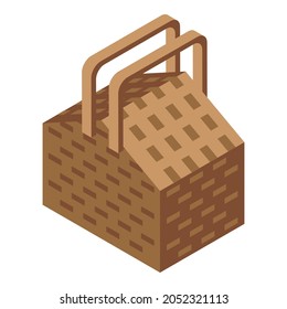 Empty picnic basket icon isometric vector. Easter wicker bag. Craft food basket