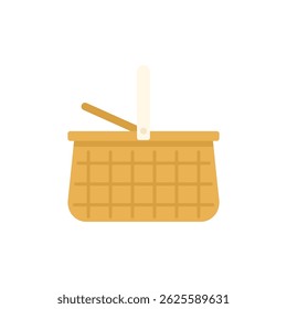 Empty picnic basket is open and waiting to be filled with food and taken on a picnic
