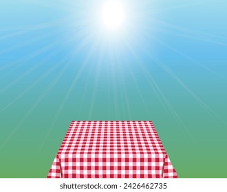 Empty picnic table with tablecloth outside, vector