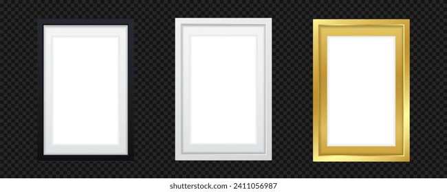 Empty picture with black frame and backlit template. Rectangle banner with led lamp on top advertising wooden rectangle for images and vector art interior.