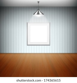 Empty Picture Frame Illuminated By Spotlight. Vector Illustration.