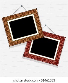 empty pictures in decorative frame on wall vector illustration