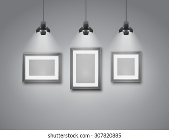 Empty pictures frames, wall template of gallery, museum or exhibition - Vector background