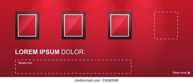 Empty Pictures on red wall.