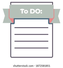 Empty piece of paper with banner and lines for text, isolated to do list. Organization or working time and planning, management and tasks. Strategies and reminder pages. Vector in flat style