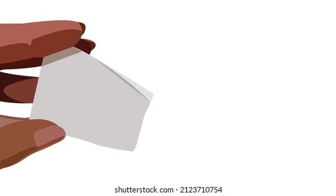 Empty piece of paper holded by a women on white empty background