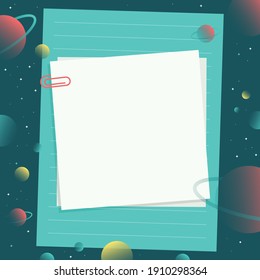 Piezas vacías de papel con un fondo colorido, listas para tu mensaje. Ilustración vectorial.
