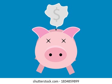 Empty pig piggy bank on blue background.