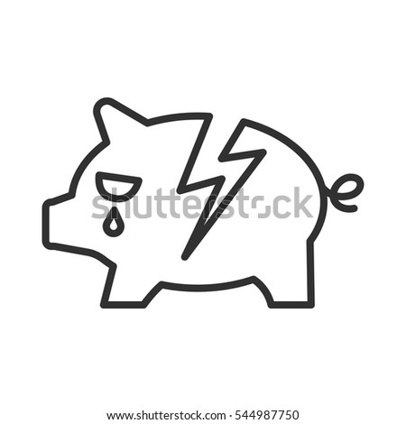 Empty piggy bank crying split. poverty, linear icon