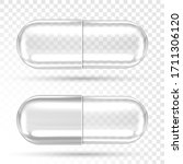 Empty pill capsules isolated on transparent background. Vector realistic mockup of pharmaceutical capsule, medical tablet, antibiotic or herbal drug. Closed clear glass or plastic cylinder
