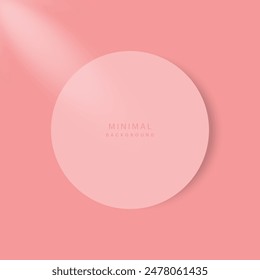 Empty pink product display circle frame on pink background. Abstract 3D cosmic color backdrop. Elements for valentine day festival design. Top view. Vector illustration.