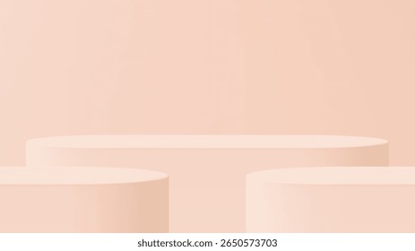 Exibição vetor de maquete de pódio de produto rosa vazio para apresentações comerciais e de varejo. Exibição minimalista de cilindro geométrico.