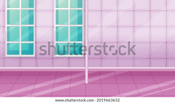Empty pink room with pink tiles and room\
divider illustration