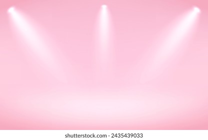 Fondo de sala de estudio rosa vacío. Habitación vacía con efecto de foco. Uso para la presentación de la exhibición del producto, maqueta de la exhibición cosmética, escaparate, banner de los medios, etc. Ilustración vectorial.