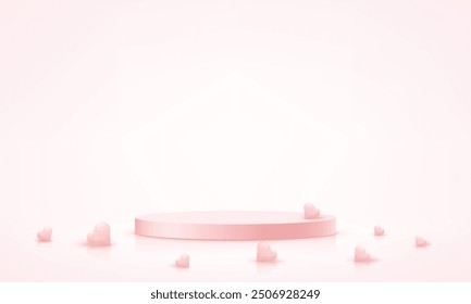 Fondo de la habitación de estudio de color rosa vacío. Vector de fondo rosa 3d con podio. Fondo 3D de San Valentín. Espacio para la venta de productos en el Sitio web. Ilustración vectorial.