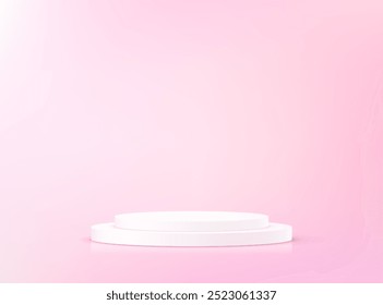 Empty pink studio room background. Pink background vector 3d with white podium. Space for selling products on the website. Vector illustration.
