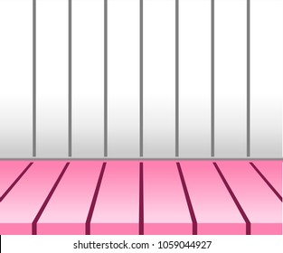 Empty pink tabletop display over white wall background. Useful as backdrop, image montage for display products, or use as background for design key visual layout. Vector illustration, EPS10.