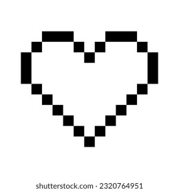 Empty Pixelated Heart Icon. Emptiness, void, absence of love, loneliness, longing, vacant emotions, digital symbol, pixel art, retro, nostalgia. Vector line icon for Business and Advertising