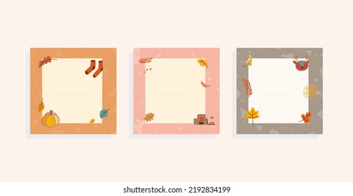 Empty Planners Paper Backgrounds Set with Autumn Seasonal Elements with Cute  Animals