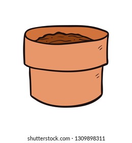 empty plant earthen pot cartoon vector and illustration, hand drawn style, isolated on white background.