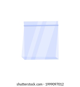An empty plastic bag with a clasp. Transparent containers for freezing and storing food, food, herbs, berries, sandwiches, lunch snacks. Vector illustration, flat cartoon design isolated on white back