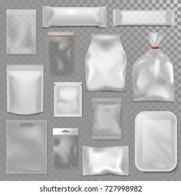 Empty plastic bag package mockup transparent pack 3d realistic pack advertising template package vector illustration