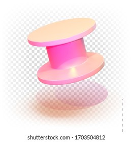 Empty plastic bobbin, stand, coil, pedestal. Trendy multicolor pastel 3d realistic vector illustration isolated on white background.