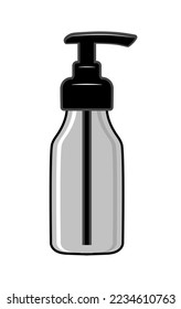 Frasco de plástico vacío con dispensador. Silhouette aislada de fondo blanco. Ilustración vectorial.