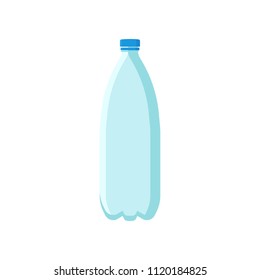 Empty plastic bottle for mineral water or soda drinks. Transparent container for liquids. Flat vector for advertising flyer or poster