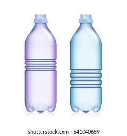 Empty Plastic Bottle. Set Realistic Blank Plastic Blue And Red Soda  Bottle. Mock Up For Your Design. Vector Template Background