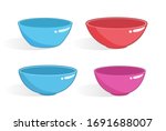 Empty plastic bowls of different forms with shadows isolated on white background. Set of vector dish icons.