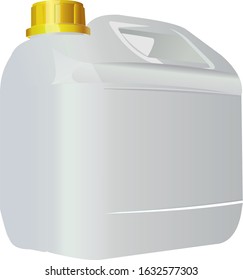 Empty plastic canister with yellow lid for transporting liquid. Vector illustration.