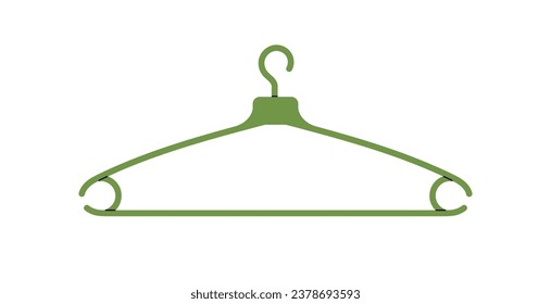 Empty plastic clothes hanger. Garment accessory with hook for apparel hanging, top and bottom dressing storage. Wardrobe, closet item. Flat vector illustration isolated on white background