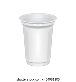 Empty plastic cup on a white background.