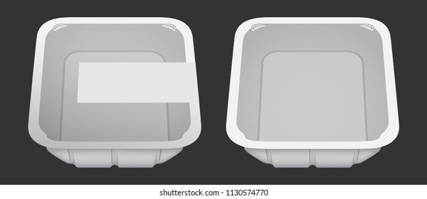 Empty plastic food container. Packaging for meat, fish, vegetables and fruit. Vector illustration.