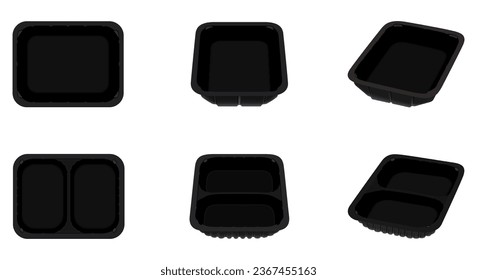 Empty plastic food container. Packaging for meat, fish, vegetables and fruit. Vector illustration.