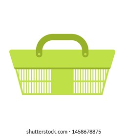 Empty plastic green shopping basket. Isolated on white background.