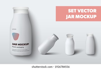 Empty plastic jar template for lotion, gel, isolated on background, with realistic shadows. White bottle mockup for advertising in a pharmacy and cosmetology, for design presentation. Packing set