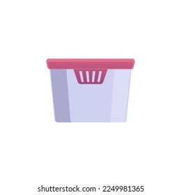Empty plastic lunch box with lid, flat vector illustration isolated on white background. Transparent glass food container for food storage or freezing.