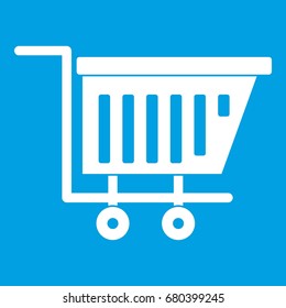 Empty plastic market trolley icon white isolated on blue background vector illustration
