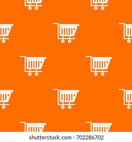 Empty plastic market trolley pattern repeat seamless in orange color for any design. Vector geometric illustration