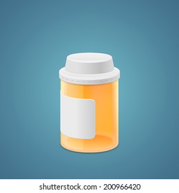 Empty plastic orange jar isolated on blue background