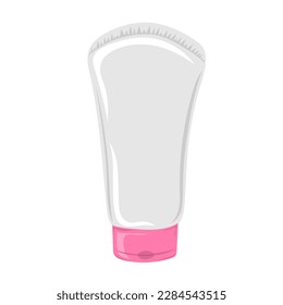 Empty plastic tube with cap for cosmetics, body cream, skin care, gel, lotion, toothpaste. Beauty skincare product. Hand drawn vector illustration